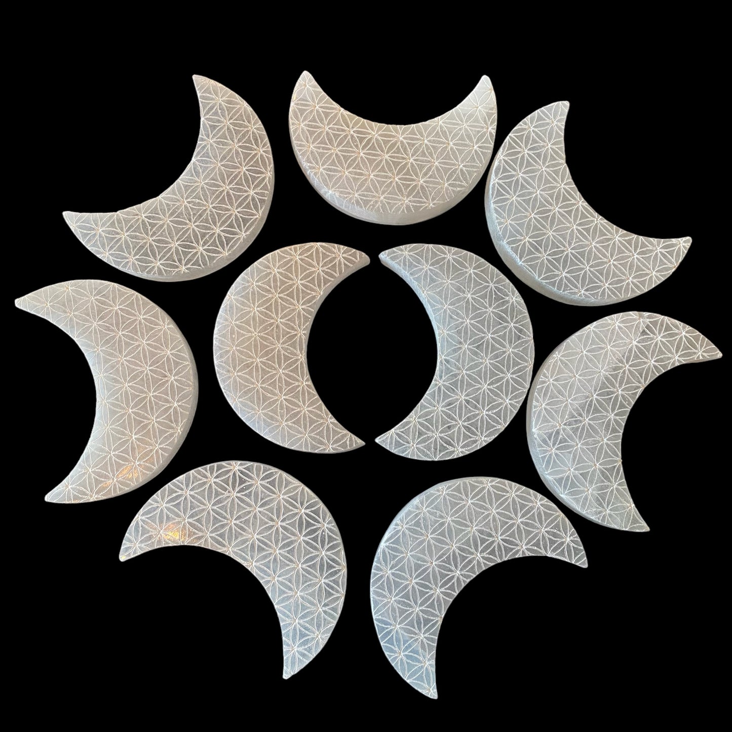Selenite Charging Plate (Small) - Moon (Flower of Life) - Funky Stuff
