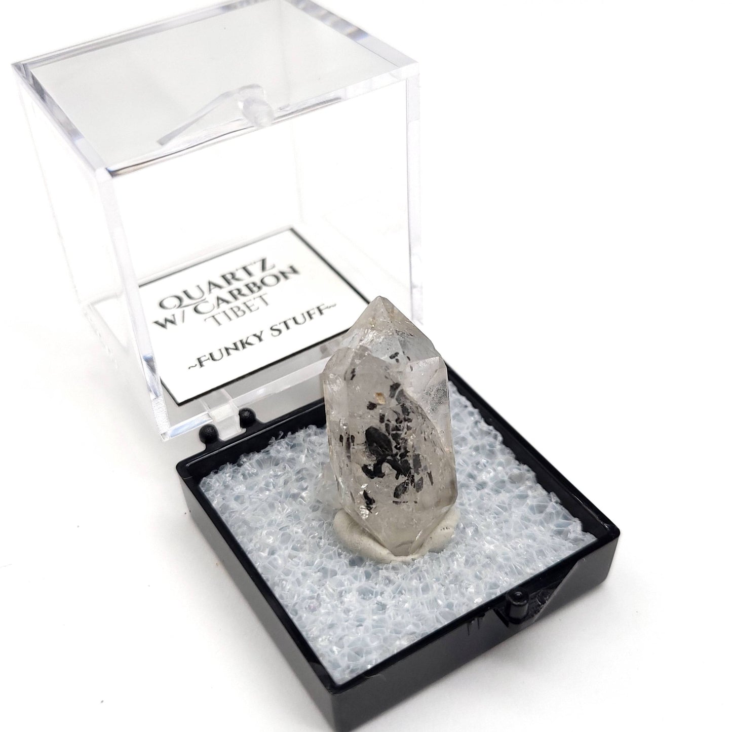Tibetan Carbon Included Quartz (Thumbnail Case Specimen) - A Grade - Funky Stuff