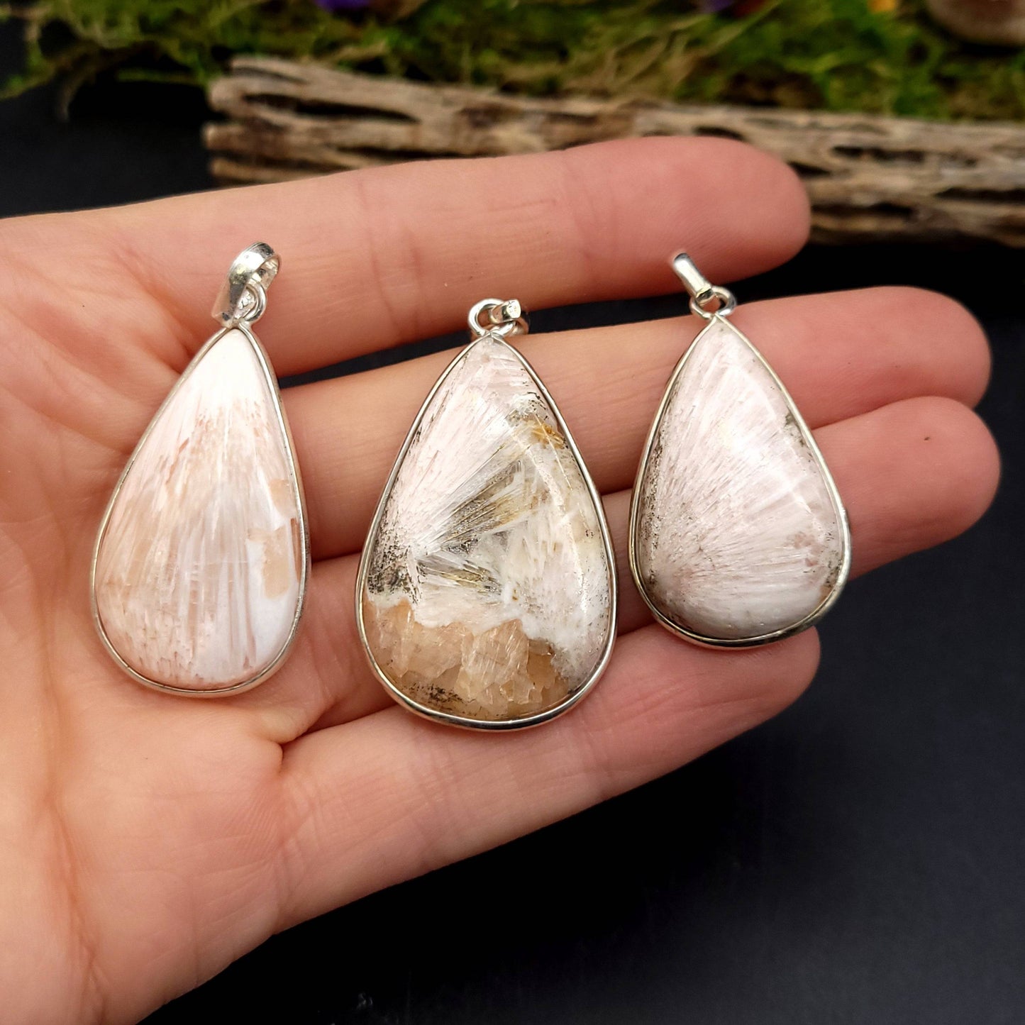 Scolecite Sterling Silver Pendant - Tear Drop