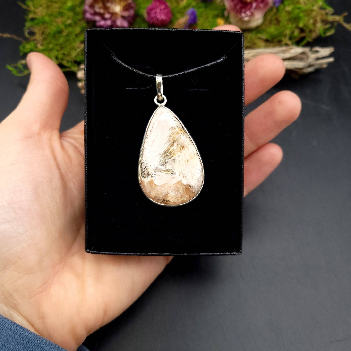 Scolecite Sterling Silver Pendant - Tear Drop