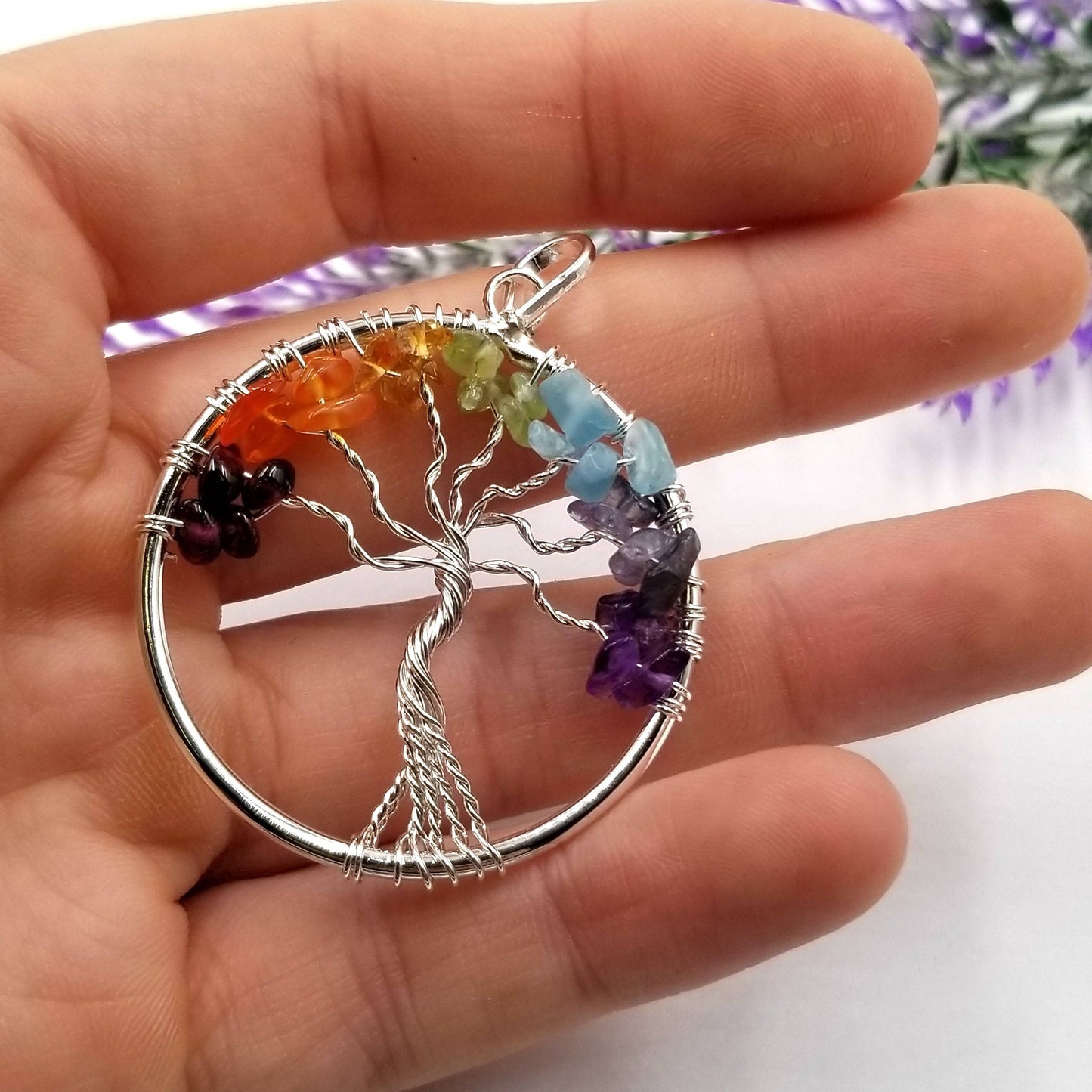 Chakra Gemstone Tree of Life Pendant - Funky Stuff