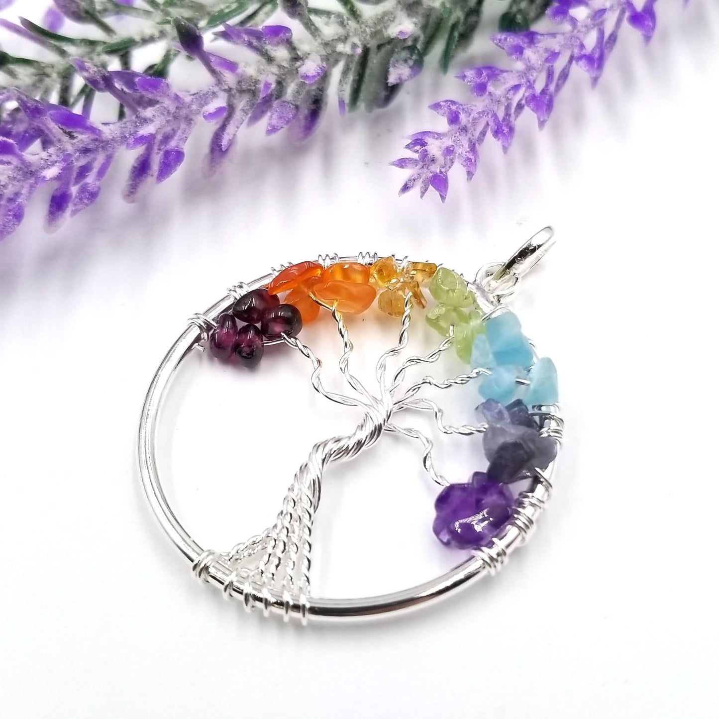 Chakra Gemstone Tree of Life Pendant - Funky Stuff