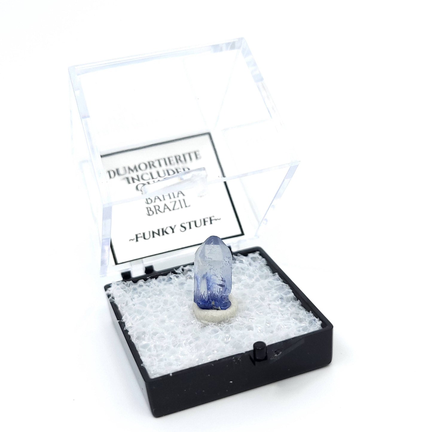 Dumortierite Included Quartz (Thumbnail Case Specimen)