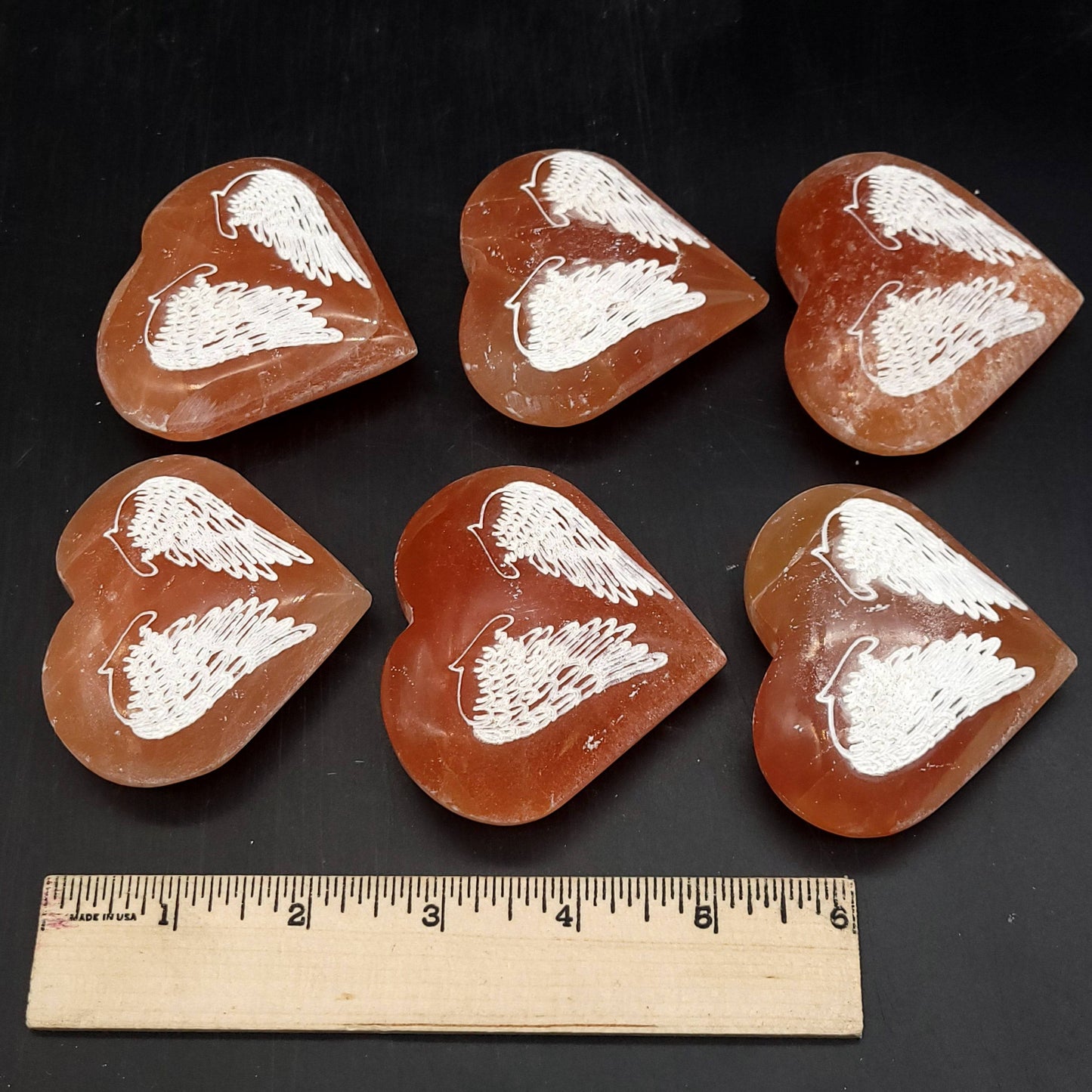 Peach Selenite Heart - Angel Wings