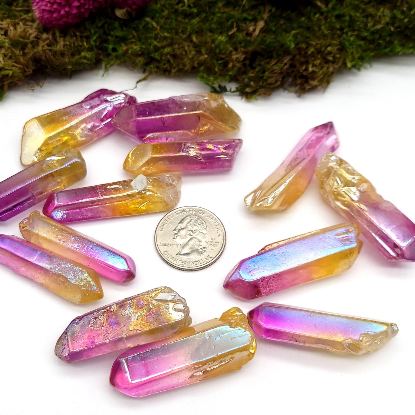 Purple and Yellow Aura Quartz Point