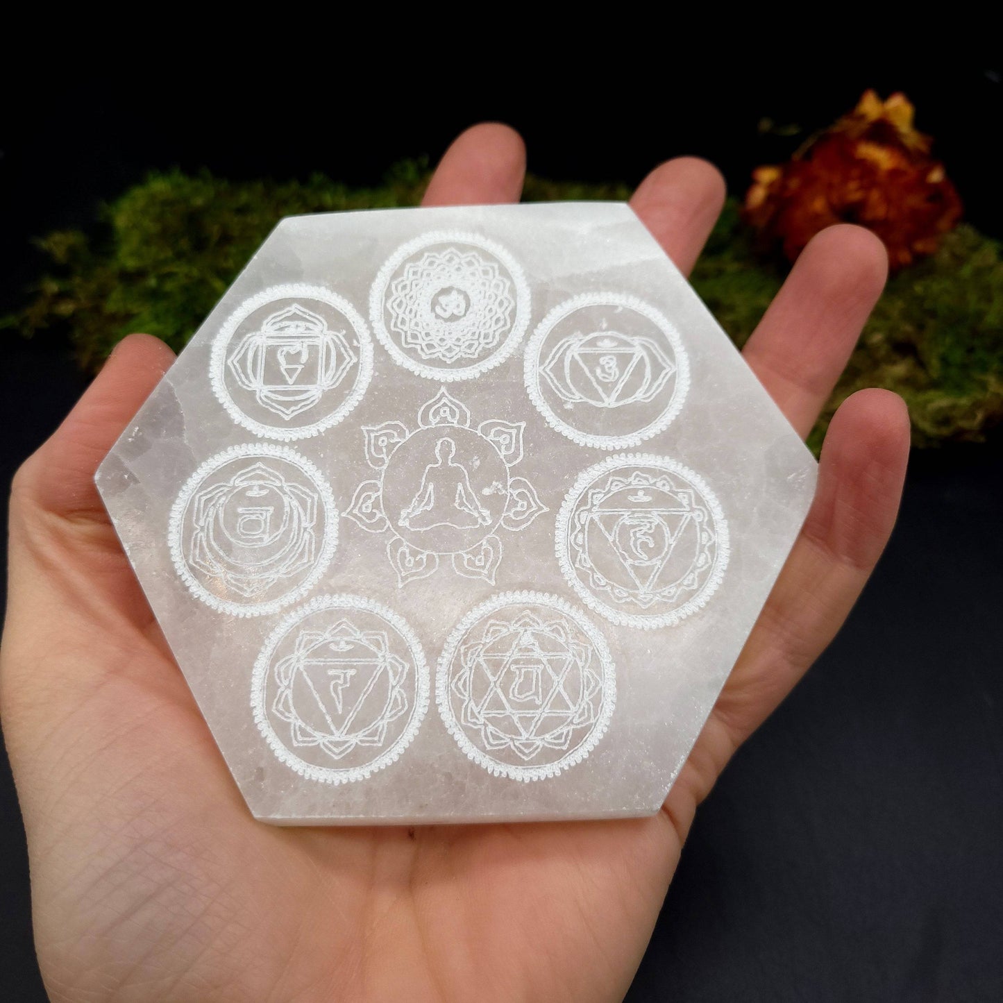 Selenite Charging Plate - Hexagon (Chakra) - Funky Stuff
