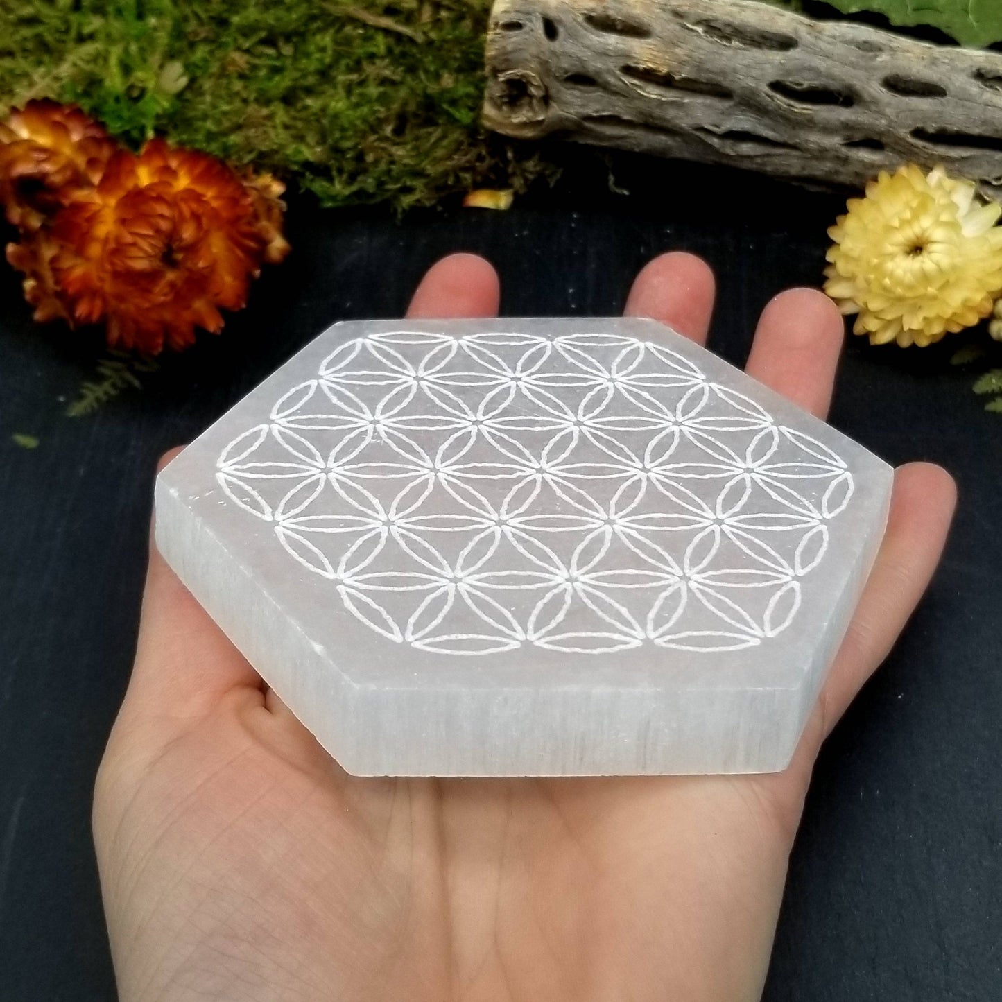 Selenite Charging Plate - Hexagon (Flower of Life)