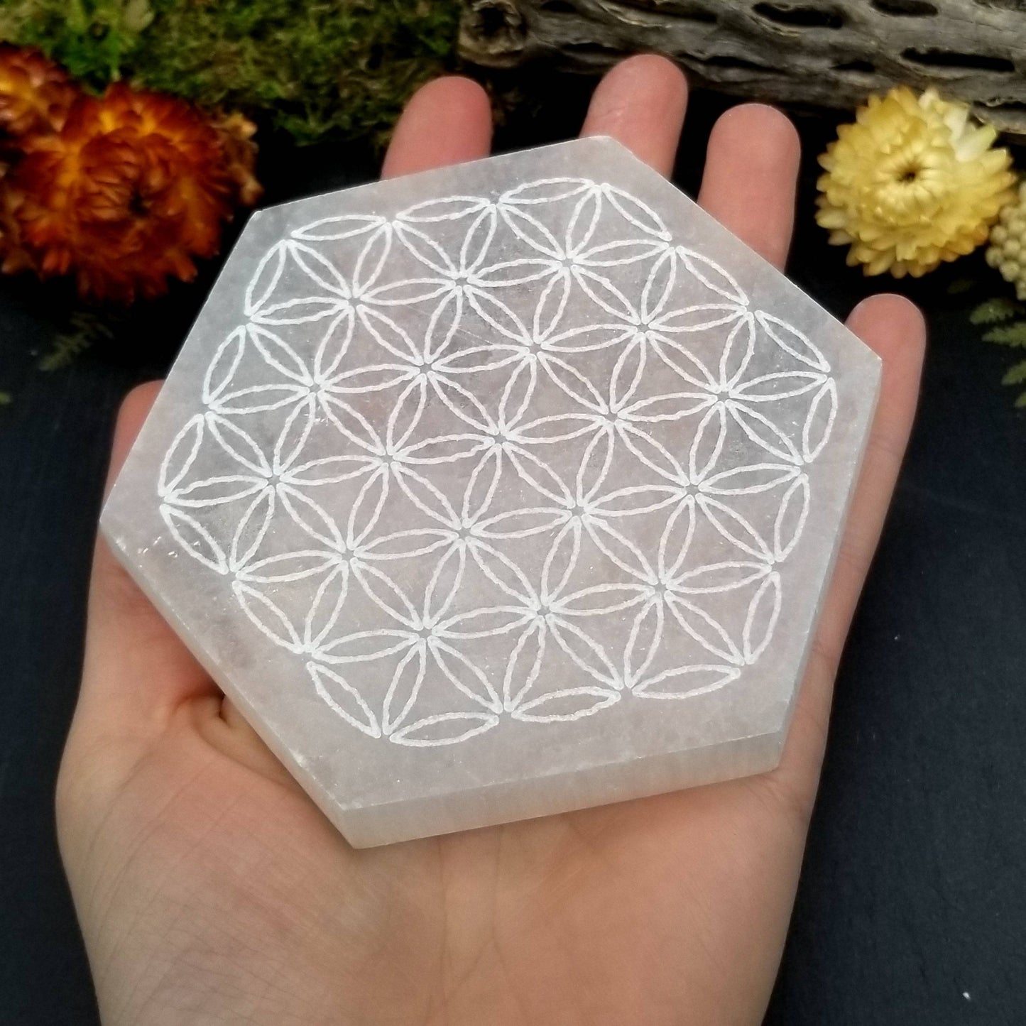 Selenite Charging Plate - Hexagon (Flower of Life)