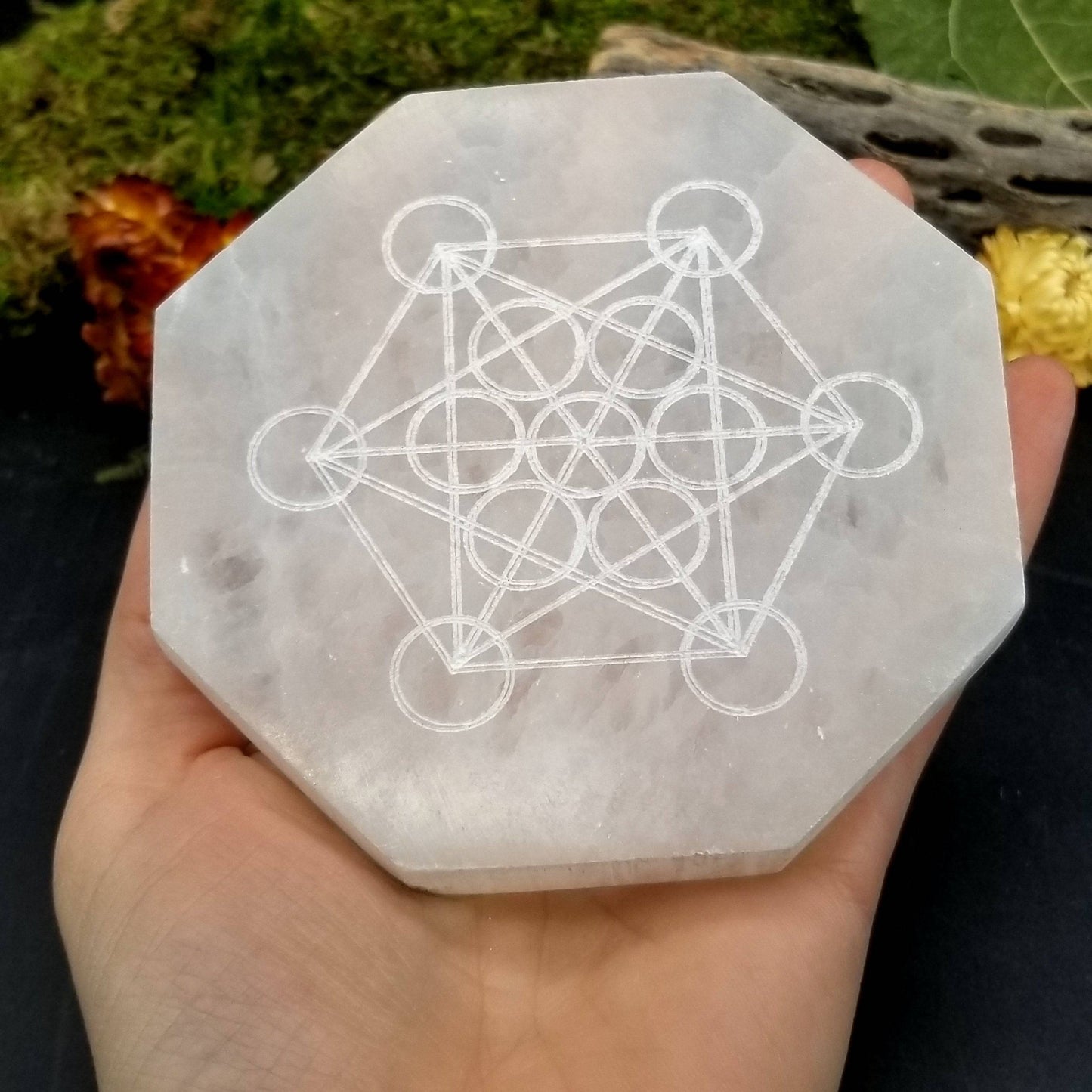 Selenite Charging Plate - Hexagon (Metatron's Cube) - Funky Stuff