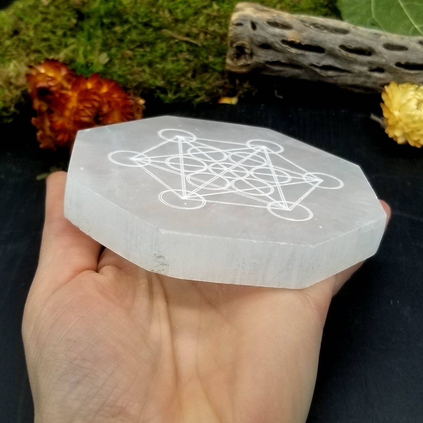 Selenite Charging Plate - Hexagon (Metatron's Cube) - Funky Stuff