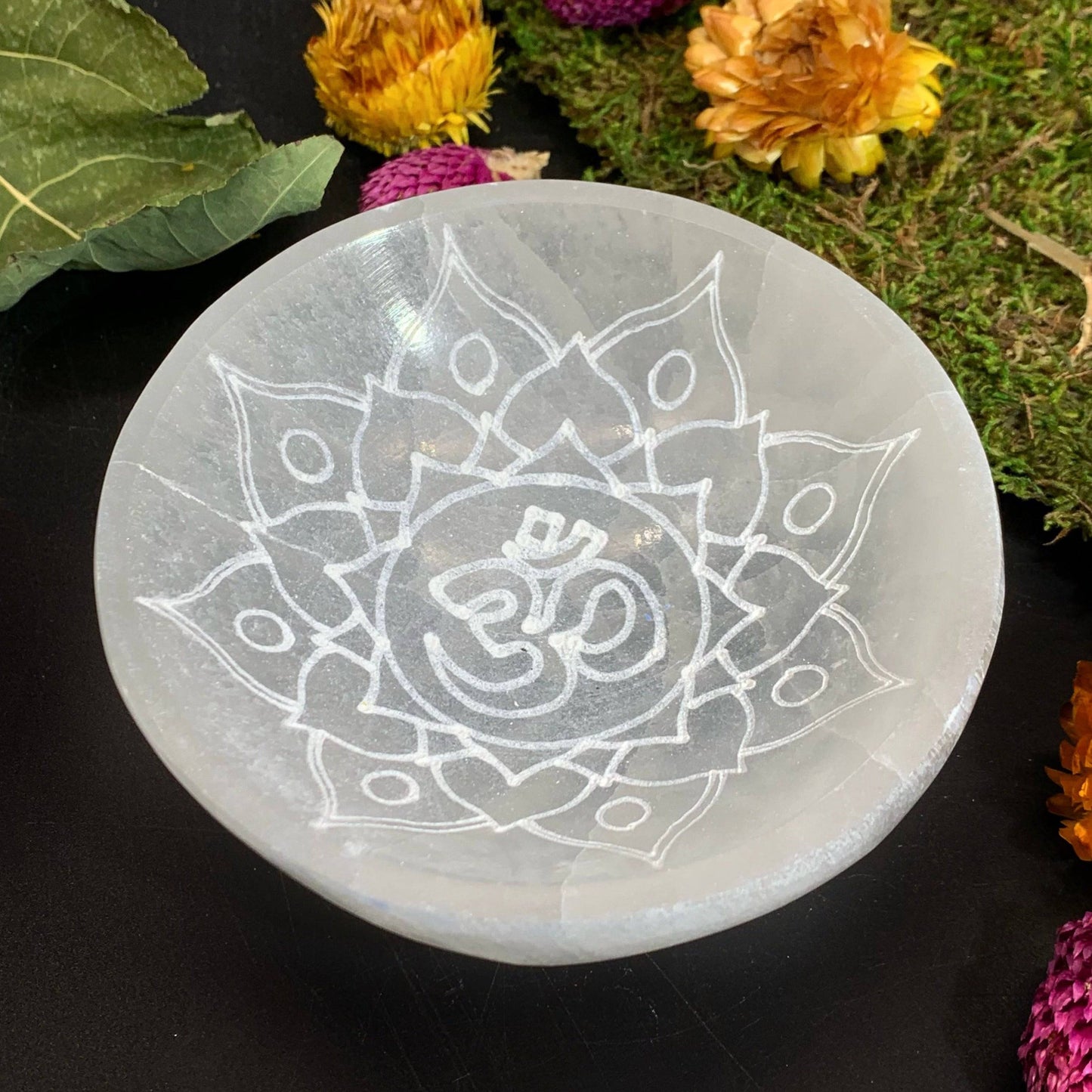 Selenite Engraved Bowl - 4 in
