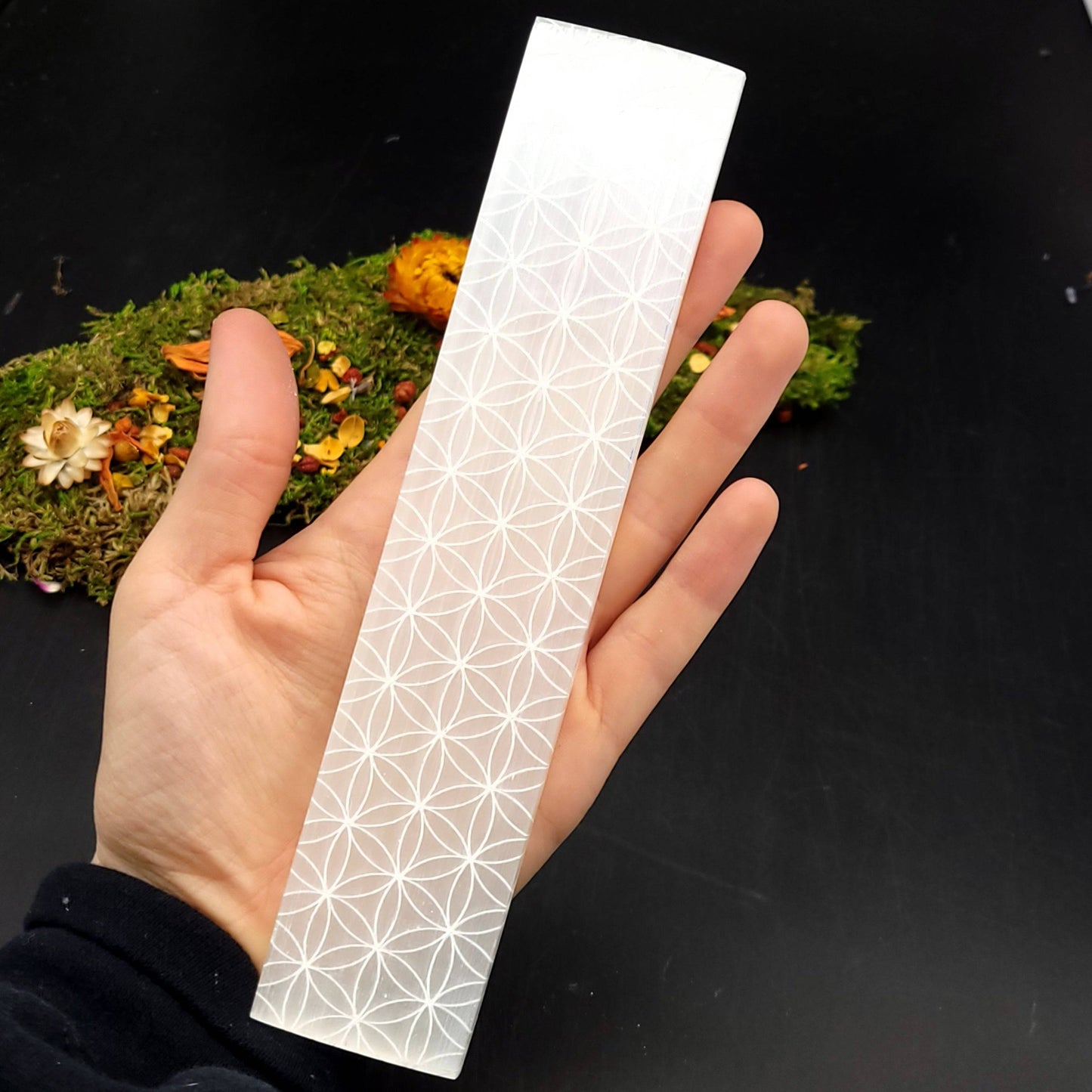 Selenite Rectangle Charging Plate - Flower Of Life - Funky Stuff