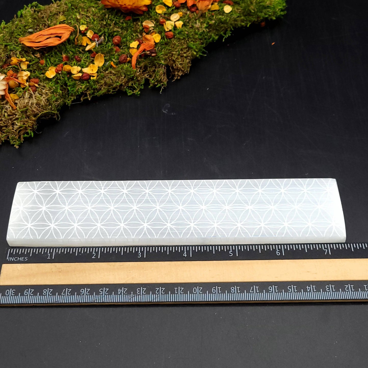 Selenite Rectangle Charging Plate - Flower Of Life - Funky Stuff