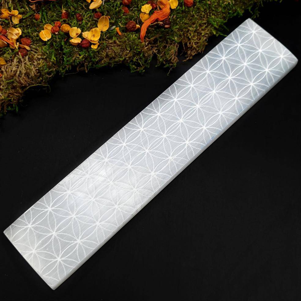 Selenite Rectangle Charging Plate - Flower Of Life - Funky Stuff