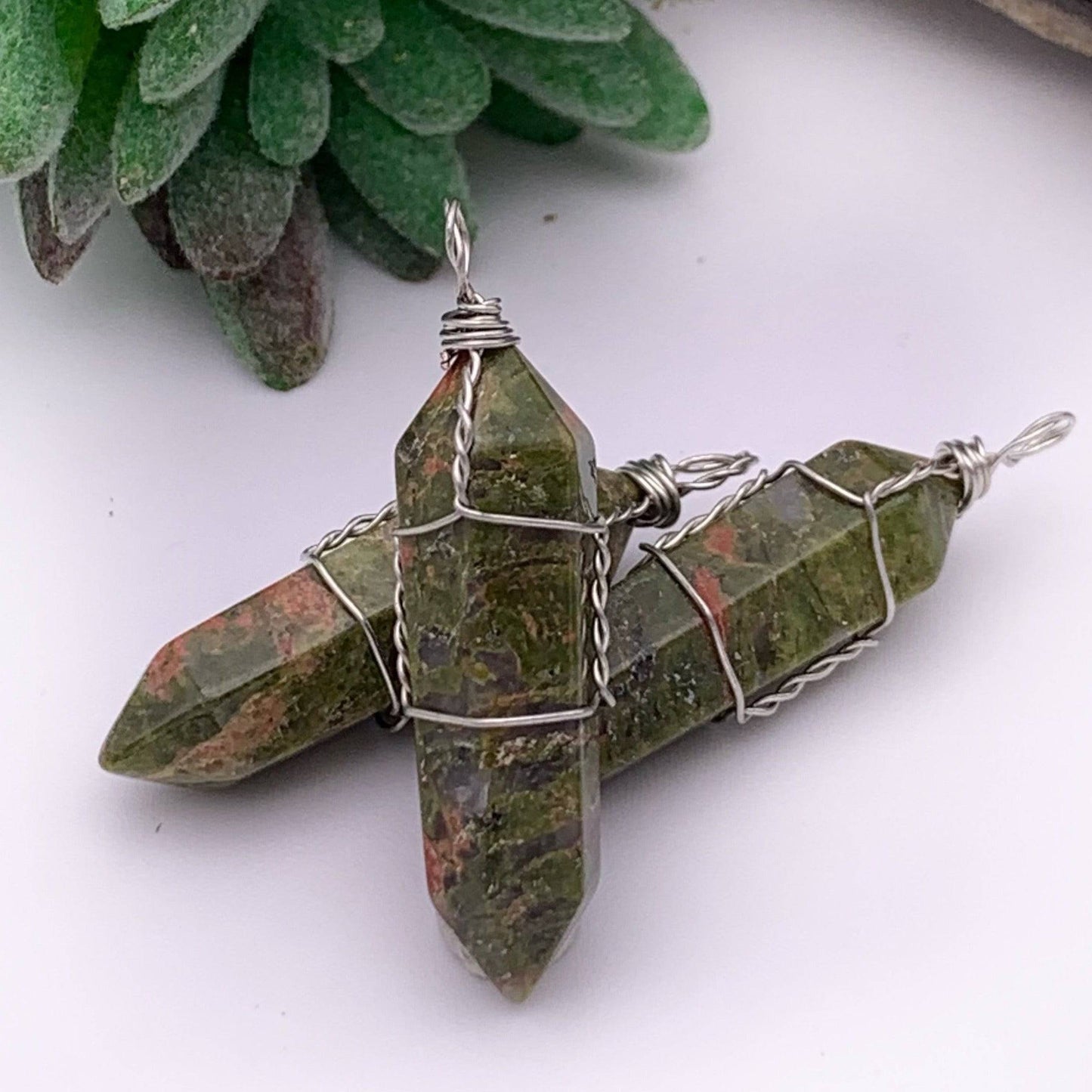 Unakite Wire Wrapped Pendant
