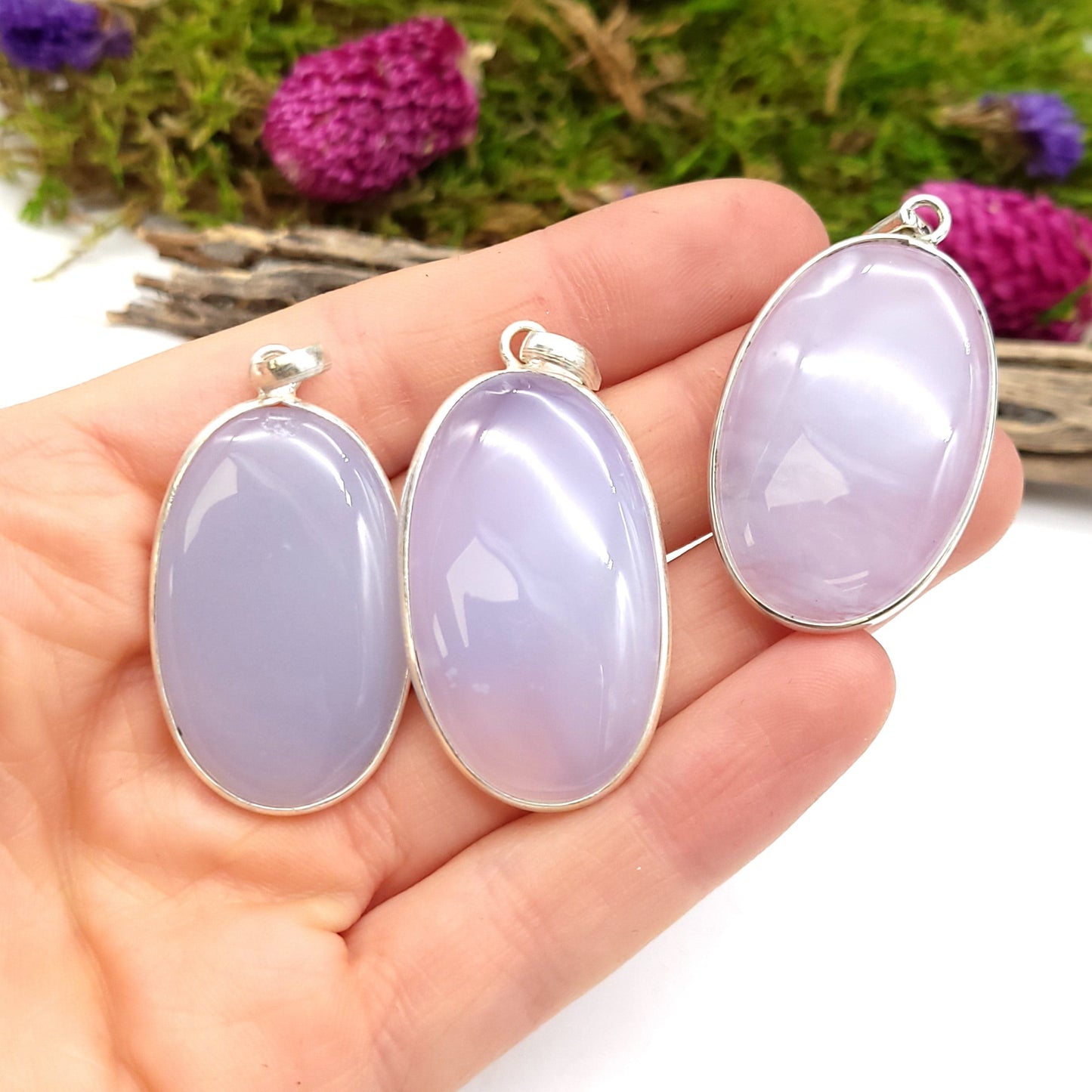 Blue Chalcedony Sterling Silver Pendant - Oval - Funky Stuff