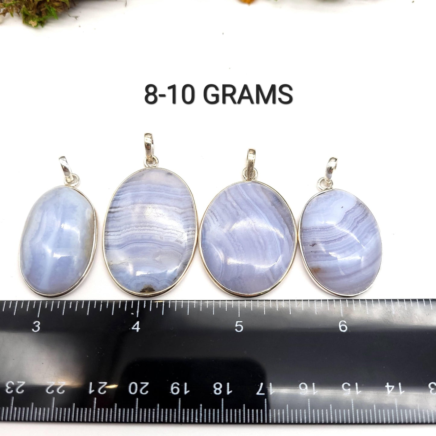 Blue Lace Agate Sterling Silver Pendant - Oval