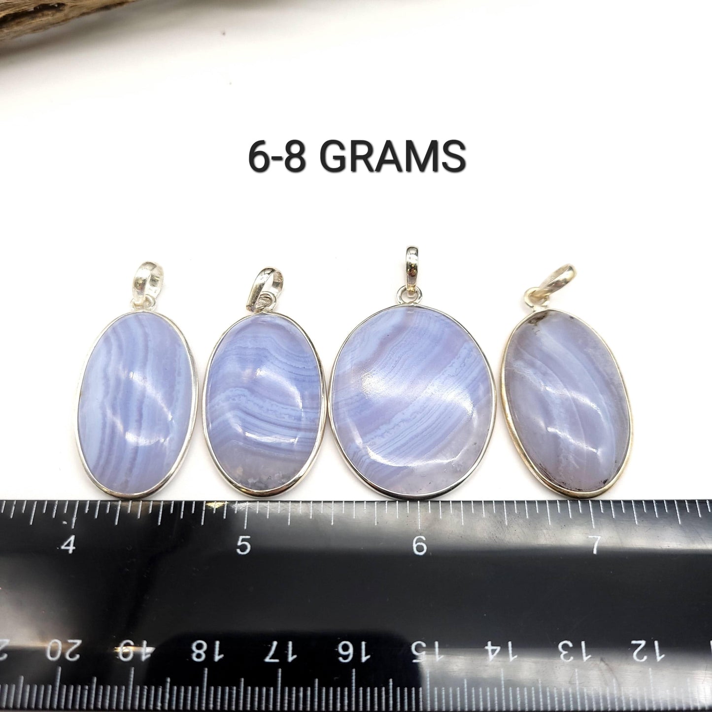 Blue Lace Agate Sterling Silver Pendant - Oval