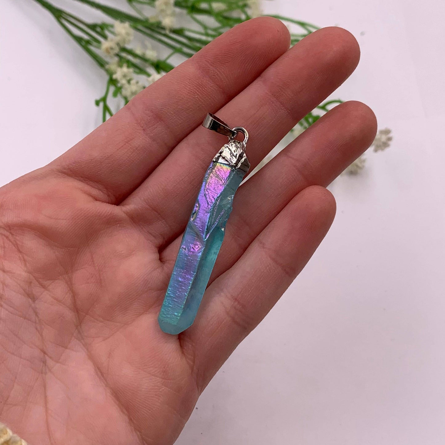 Aqua Aura Quartz Point Pendant