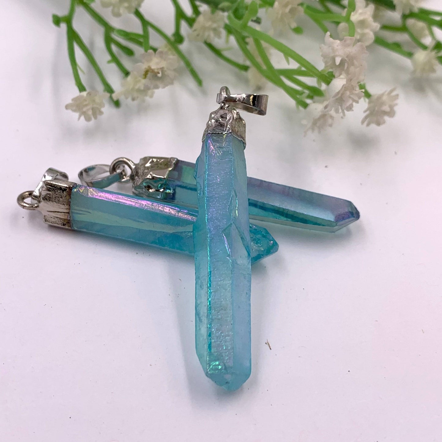 Aqua Aura Quartz Point Pendant