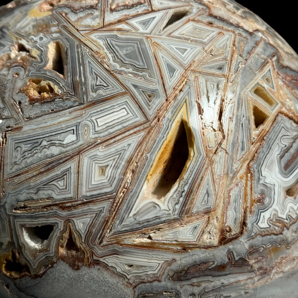 Mexican Agate (Laguna Lace) Sphere w/ Polyhedral Formation - Funky Stuff