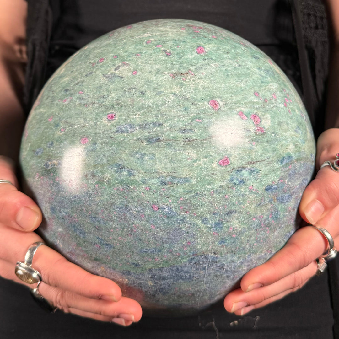 Ruby Fuchsite in Kyanite Sphere - Funky Stuff