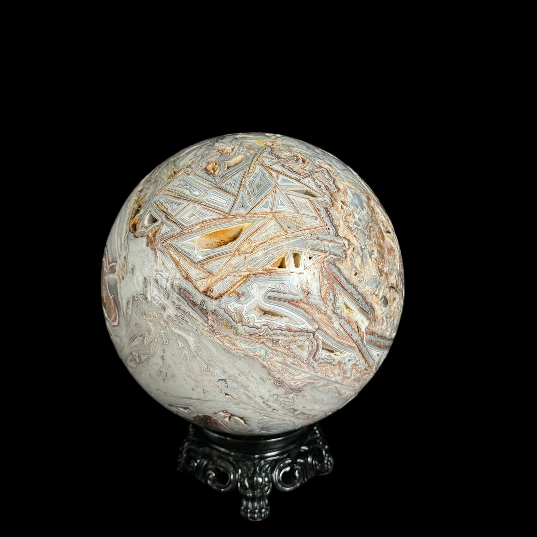 Mexican Agate (Laguna Lace) Sphere w/ Polyhedral Formation - Funky Stuff