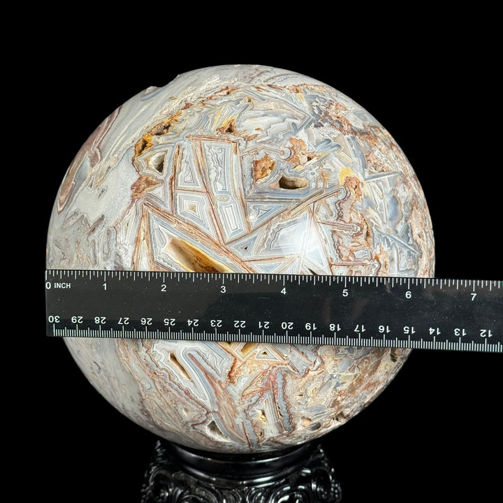 Mexican Agate (Laguna Lace) Sphere w/ Polyhedral Formation - Funky Stuff