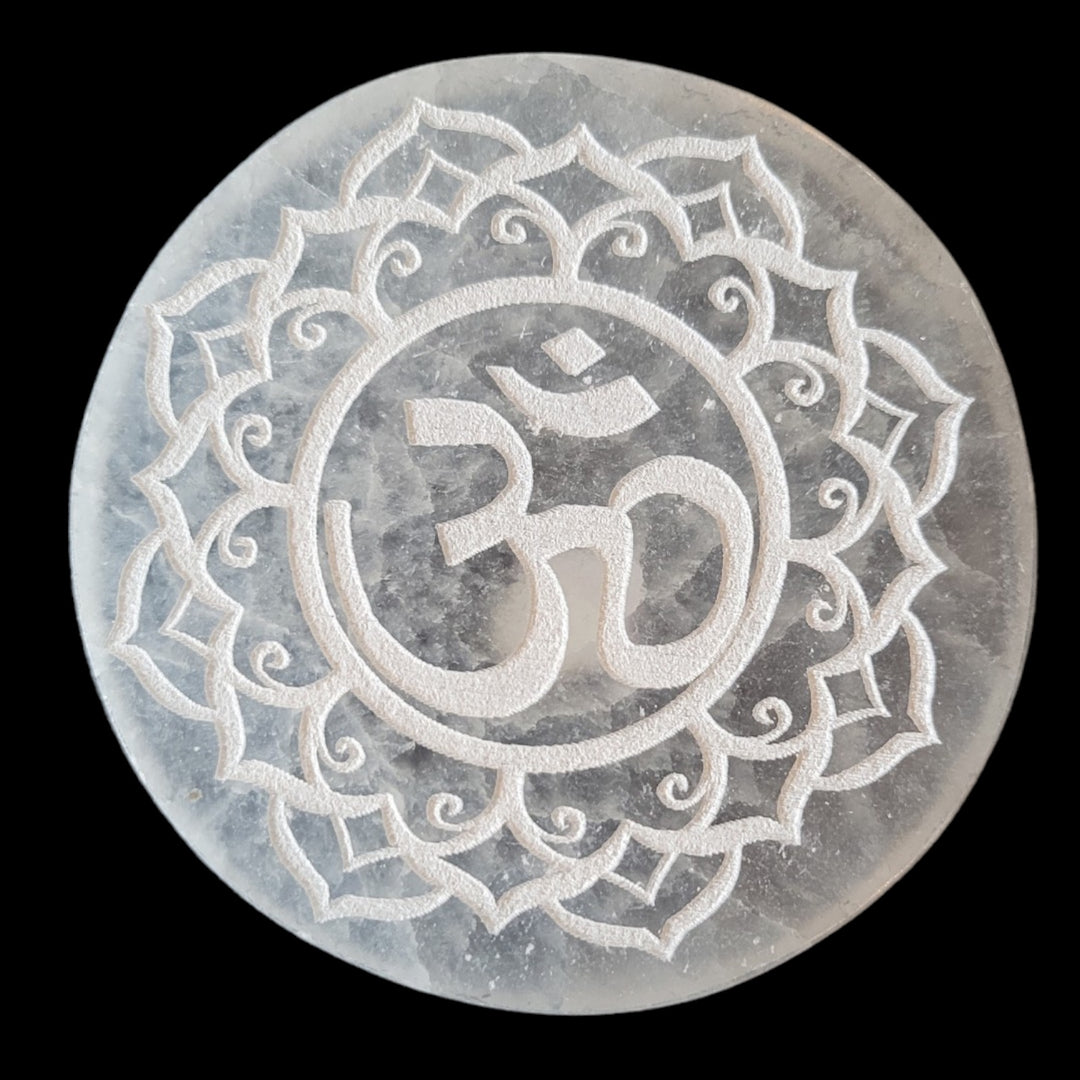 Selenite Charging Plate 4" - Circle (Om) - Funky Stuff