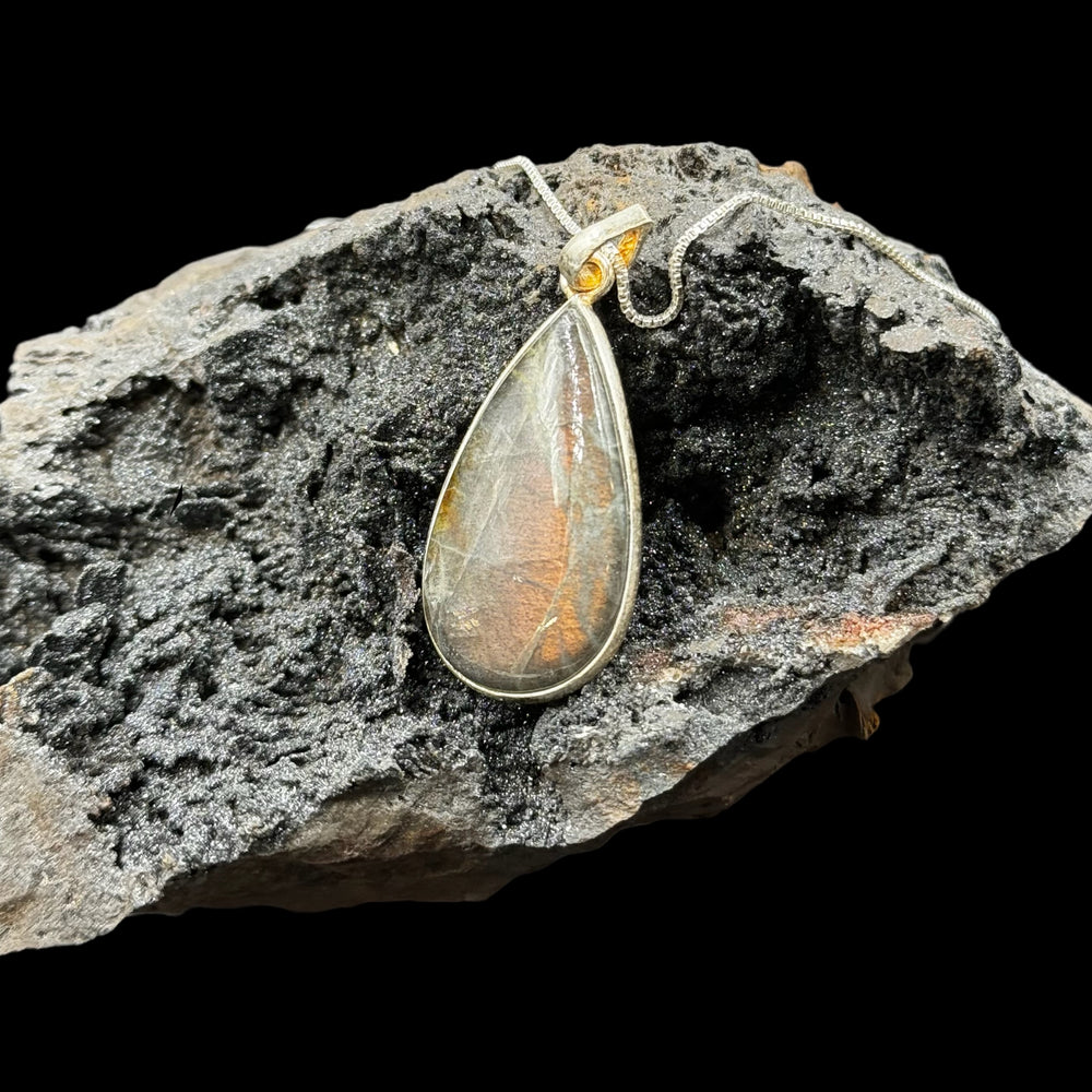 Sterling Silver Orange Labradorite Necklace - Funky Stuff