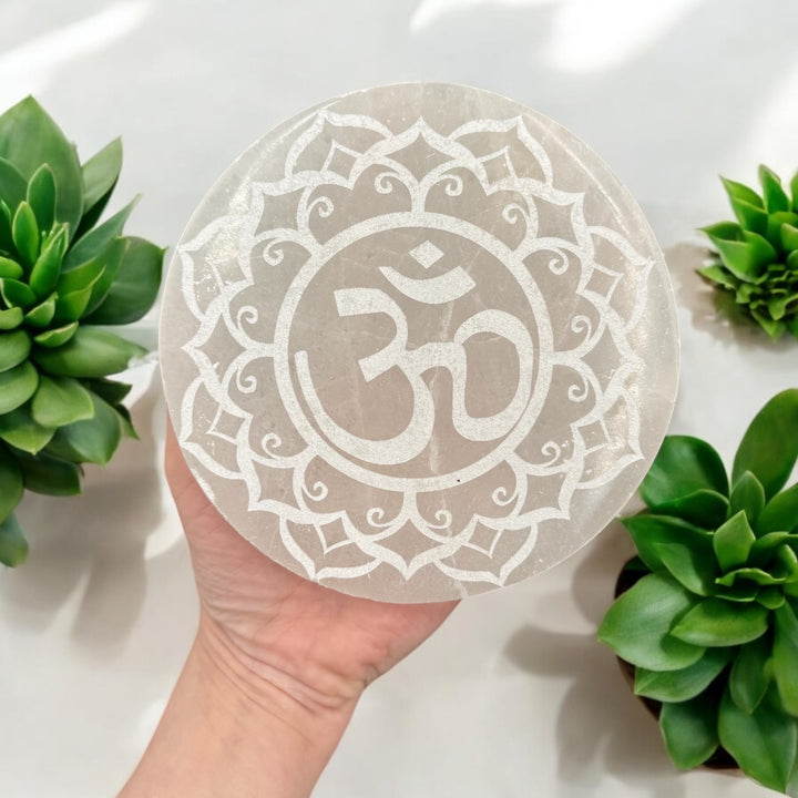 Selenite Charging Plate - Om 5.5" - Funky Stuff
