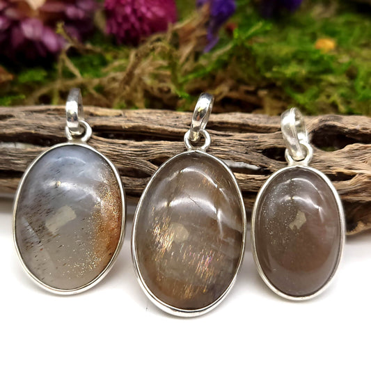 Chatoyant Moonstone Sterling Silver Pendant - Oval