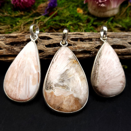Scolecite Sterling Silver Pendant - Tear Drop