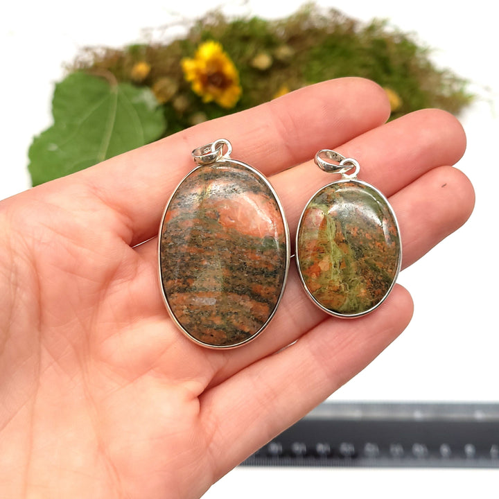 Unakite Sterling Silver Pendant - Oval - Funky Stuff