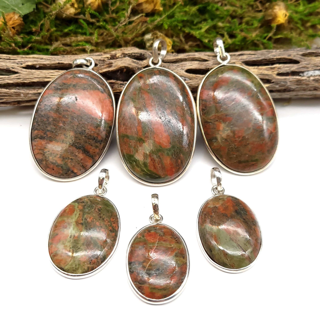 Unakite Sterling Silver Pendant - Oval - Funky Stuff