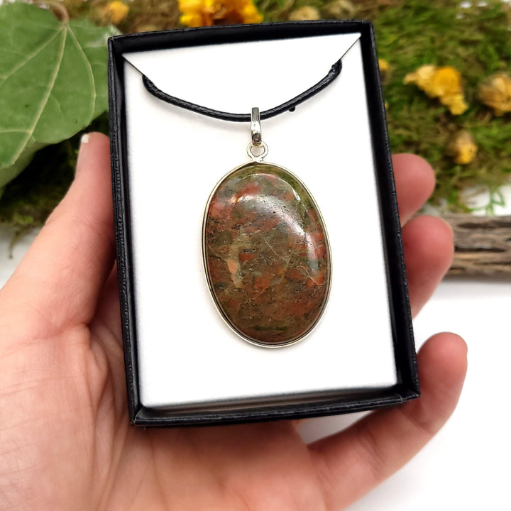 Unakite Sterling Silver Pendant - Oval - Funky Stuff