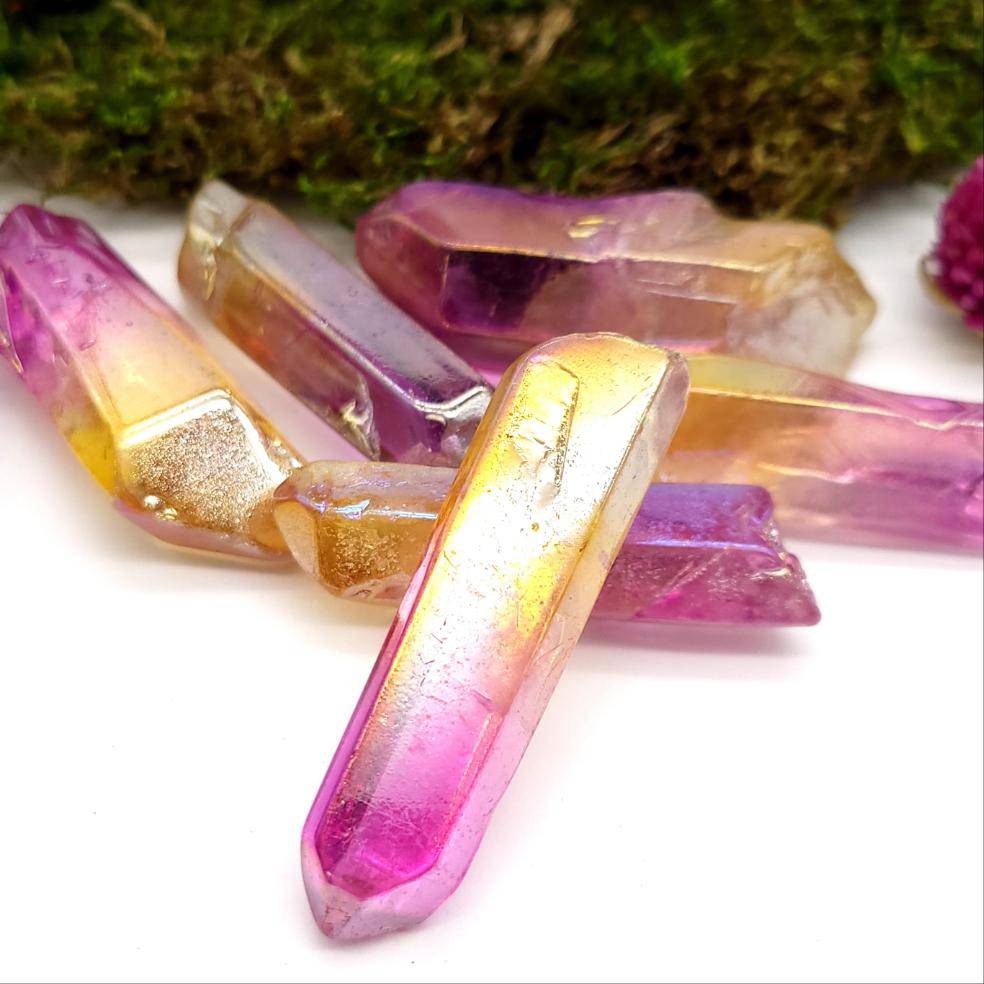 Purple and Yellow Aura Quartz Point