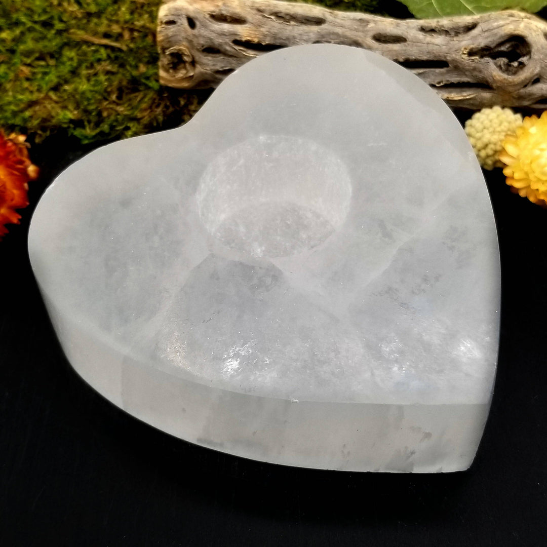 Selenite Candle Holder - Heart - Funky Stuff