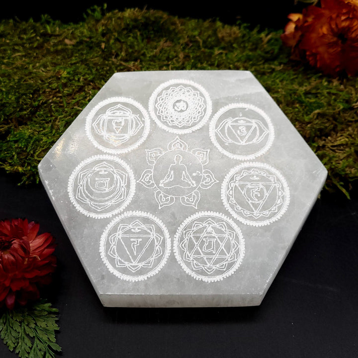 Selenite Charging Plate - Hexagon (Chakra) - Funky Stuff