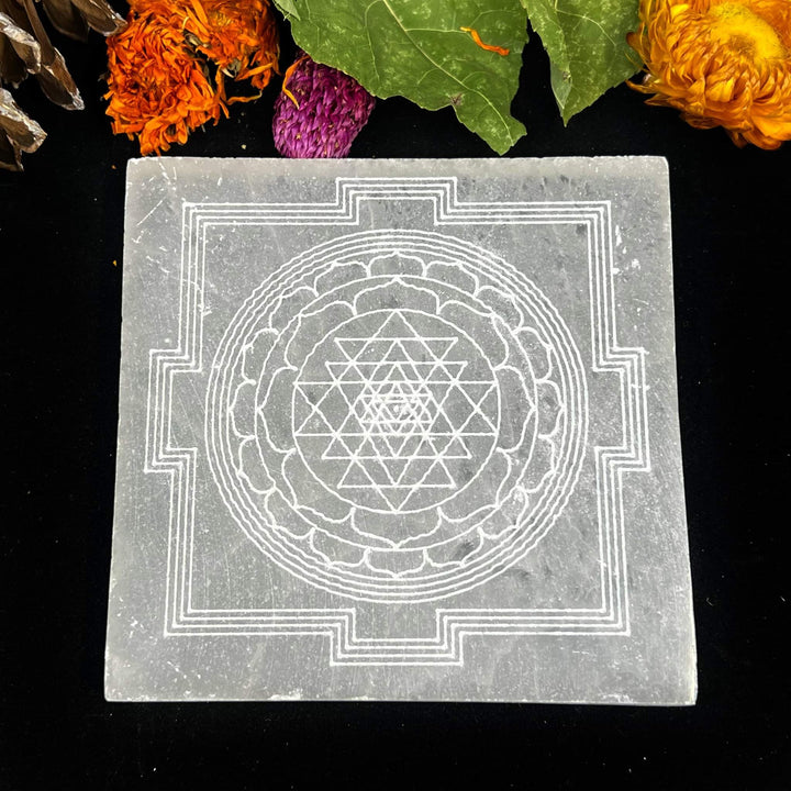 Selenite Charging Plate - Square (Sri Yantra) - Funky Stuff