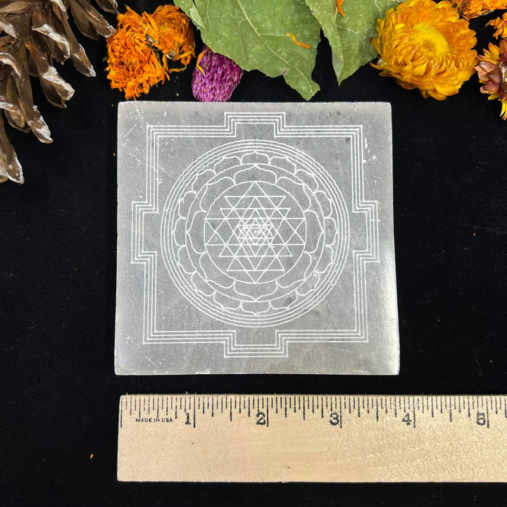 Selenite Charging Plate - Square (Sri Yantra) - Funky Stuff