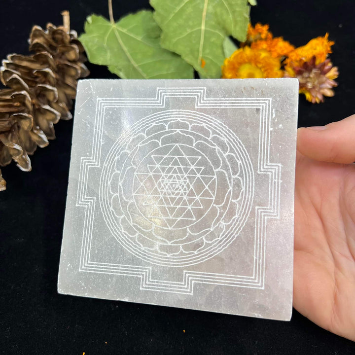 Selenite Charging Plate - Square (Sri Yantra) - Funky Stuff