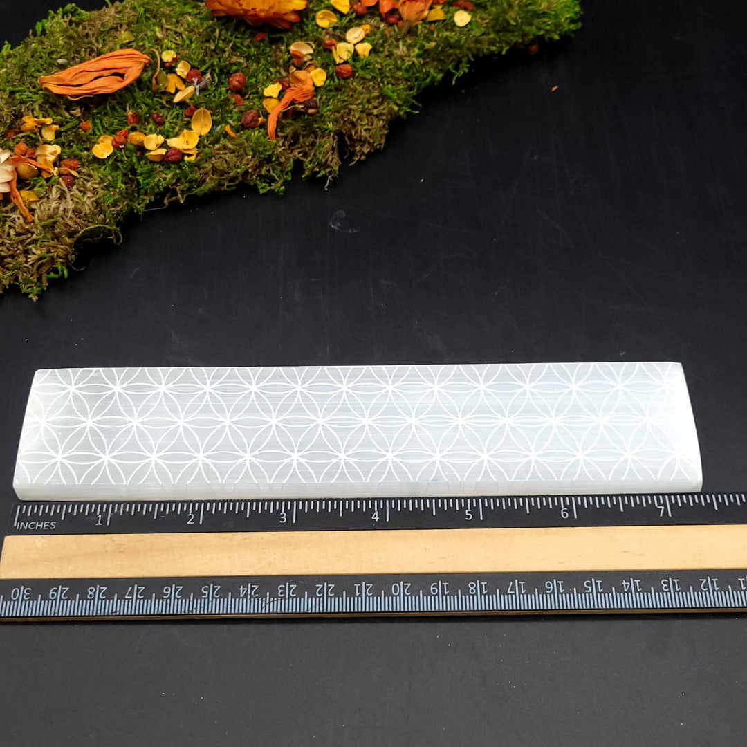 Selenite Rectangle Charging Plate - Flower Of Life - Funky Stuff