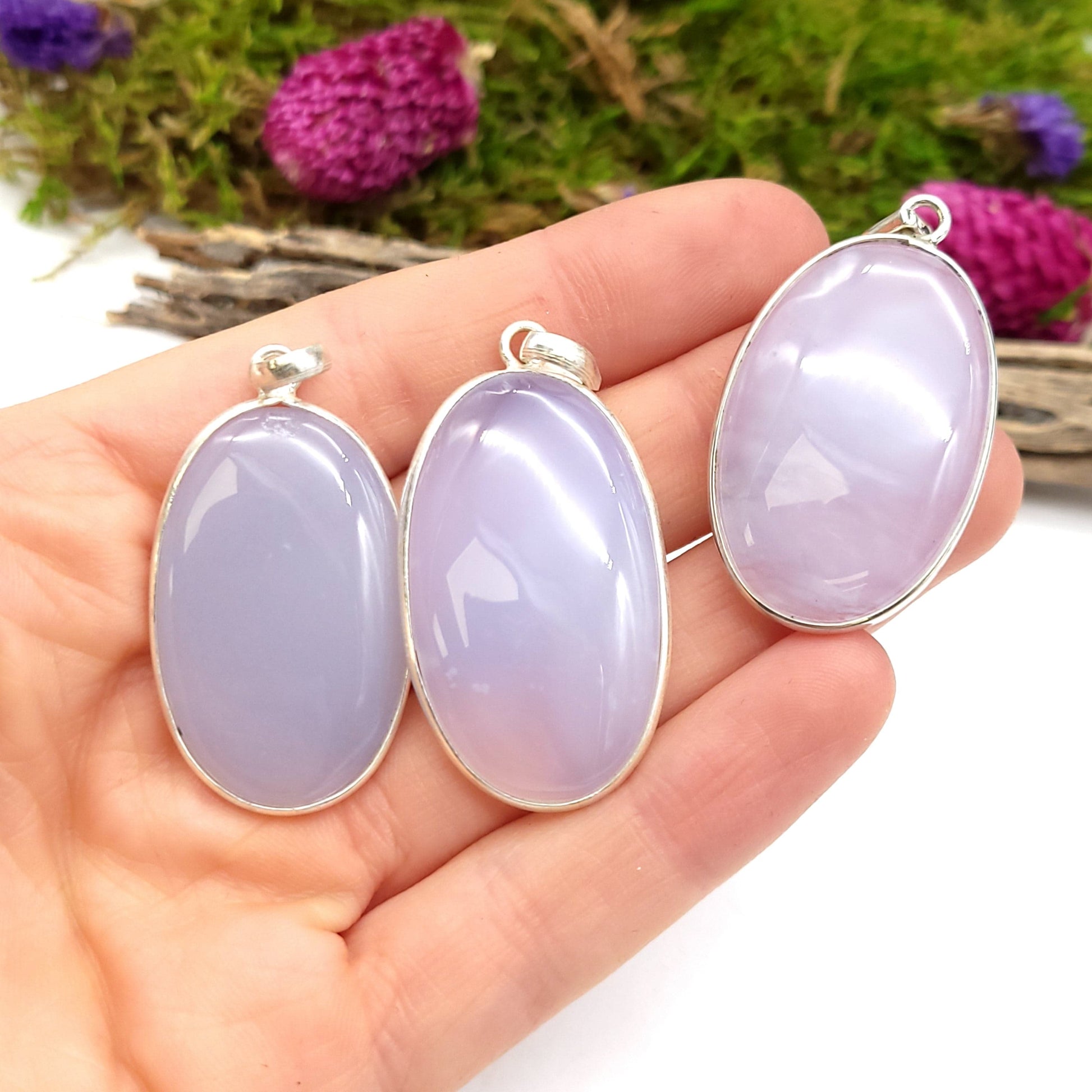Blue Chalcedony Sterling Silver Pendant - Oval - Funky Stuff
