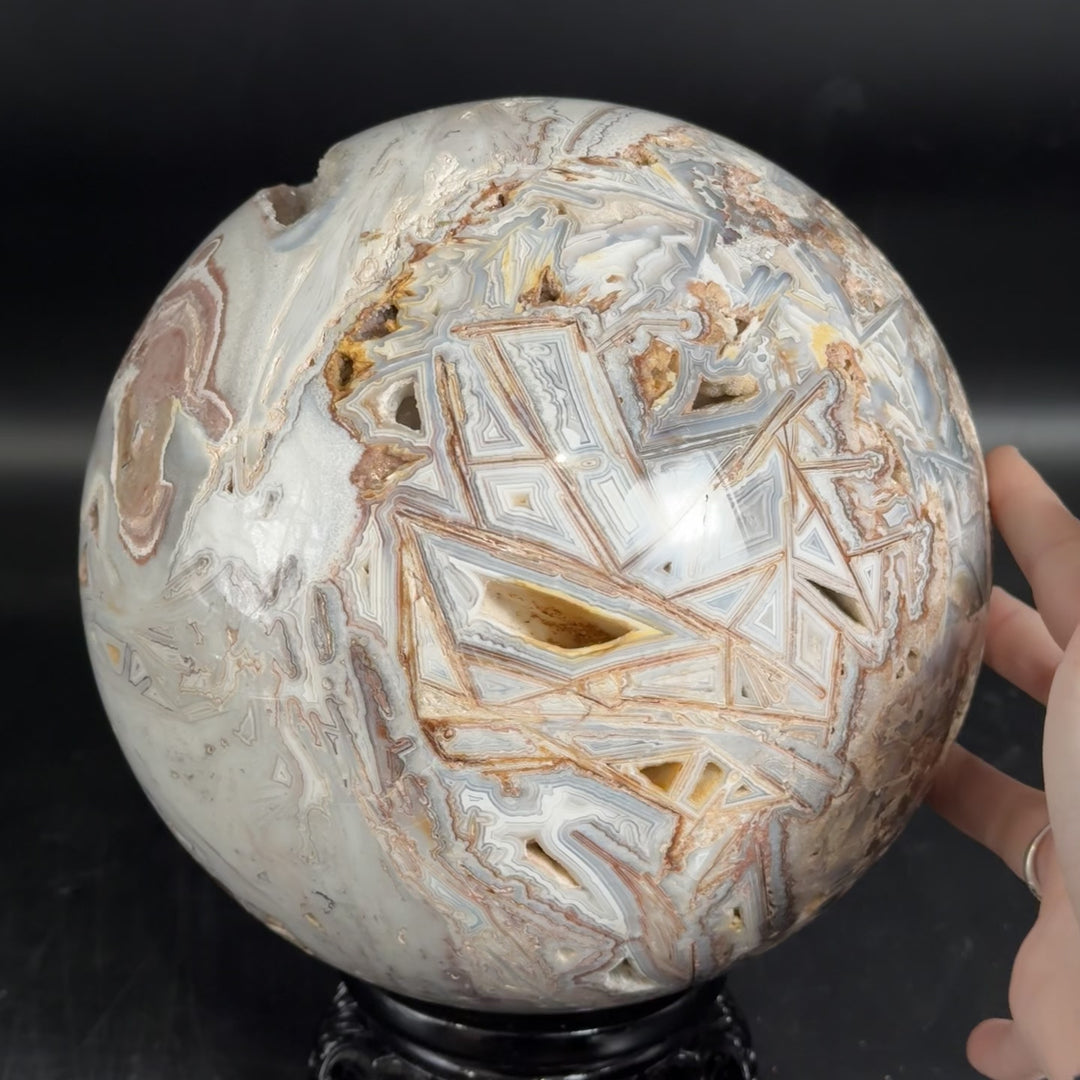 Mexican Agate (Laguna Lace) Sphere w/ Polyhedral Formation